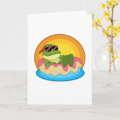 サングラスをかけて泳ぐカエル カード (黄色い花)