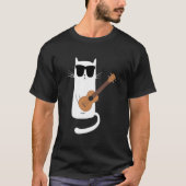 サングラスをかけウクレレを演奏する猫 Tシャツ (正面)