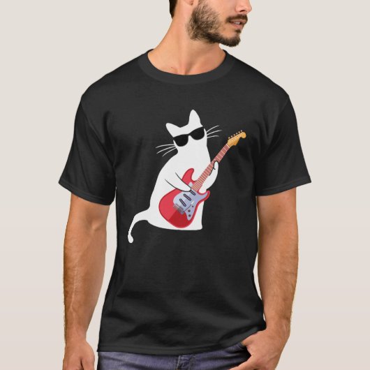 サングラスをかけギター・ベースを演奏する猫 Tシャツ (正面)