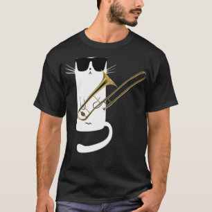 サングラスをかけトロンボーンを演奏する面白い猫 Tシャツ