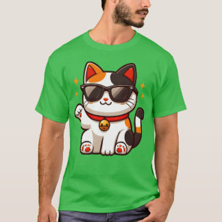 サングラスをかけ手を振る自信に満ちた猫 Tシャツ
