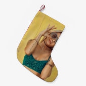 サングラスをかざす青いブラレットの女性  スモールクリスマスストッキング (正面 (吊り時))