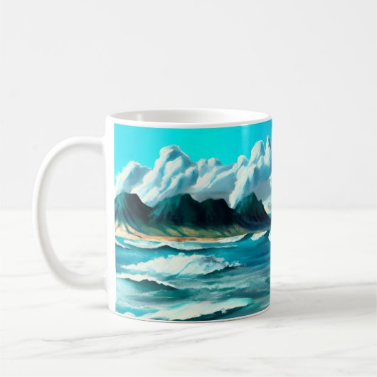 サングラスをかぶったサーフボード上の犬AIアート コーヒーマグカップ (左)