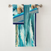 サングラスをかぶったサーフボード上の犬AIアート バスタオルセット (インサイチュ)