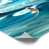 サングラスをかぶったサーフボード上の犬AIアート ポスター (角)