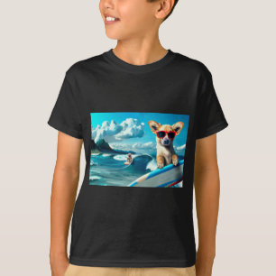 サングラスをかぶったサーフボード上の犬AIアート Tシャツ
