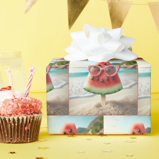 サングラスをかぶったスイカのポスクル ラッピングペーパー (誕生日パーティー)