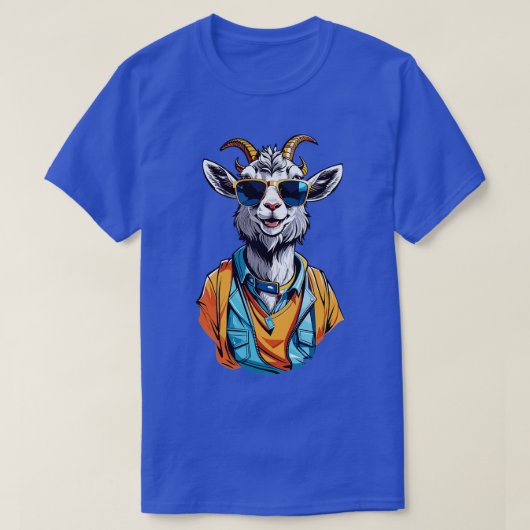 サングラスをかぶった自信あるスマイルを持つヤギ Tシャツ (デザイン正面)