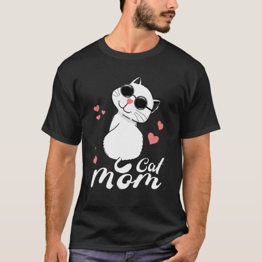 サングラスをかわいいタキシーー恋人Thのタキシード猫ママ Tシャツ (正面)