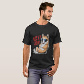 サングラスをしたかっこいいハスキー犬の母 L Tシャツ (正面フル)