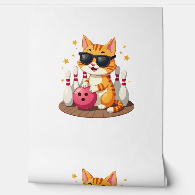 サングラスをしたかわいい猫 ボウリングをする猫 m用 壁紙 (ほどく)