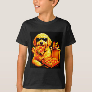サングラスをしたゴルデンドゥードルの犬のイラストで食べる Tシャツ