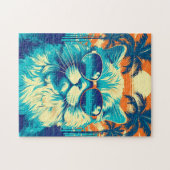 サングラスをビーチに置いたラグドール猫 ジグソーパズル (横)