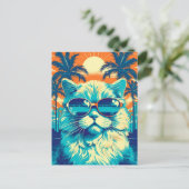 サングラスをビーチに置いたラグドール猫 ポストカード (スタンド正面)