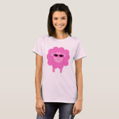 サングラスを持つかわいいピンクのヒツジ Tシャツ (正面フル)