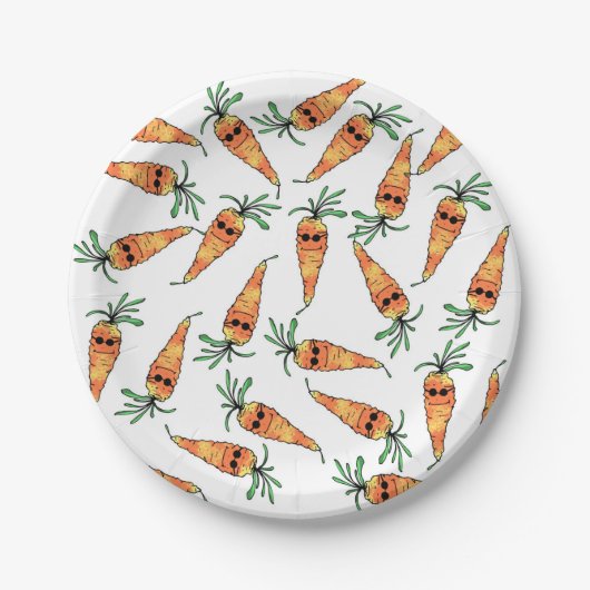 サングラスを持つかわいく、おもしろいな水彩画のにんじん ペーパープレート (正面)