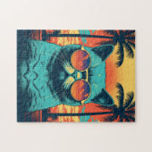 サングラスを持つエキゾチックなショートヘア猫のビーチ ジグソーパズル (横)