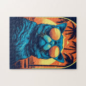 サングラスを持つエキゾチックなショートヘア猫のビーチ ジグソーパズル (横)