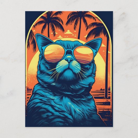 サングラスを持つエキゾチックなショートヘア猫のビーチ ポストカード (正面)