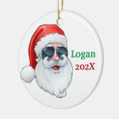 サングラスを持つサンタがクリスマス セラミックオーナメント (左)