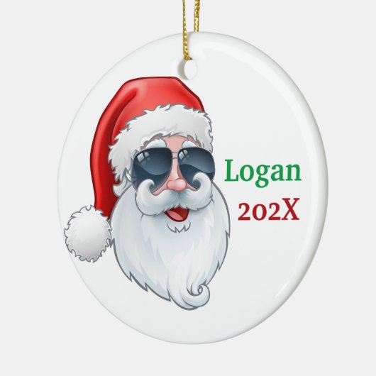 サングラスを持つサンタがクリスマス セラミックオーナメント (左)