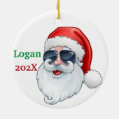 サングラスを持つサンタがクリスマス セラミックオーナメント (裏面)