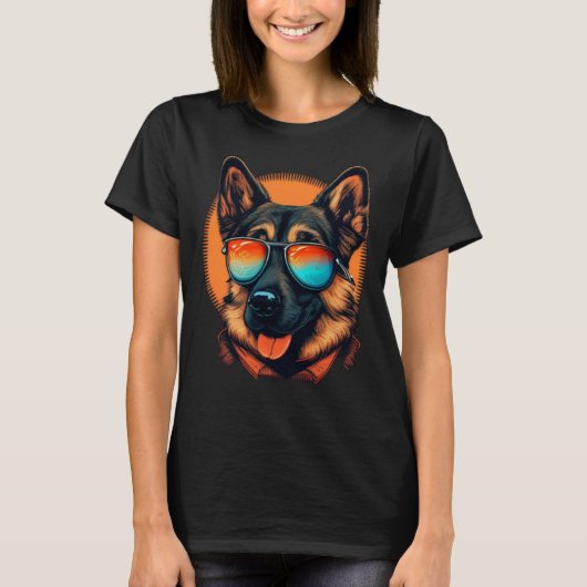 サングラスを持つドイツの羊飼い犬 Tシャツ (正面)