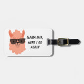 サングラスを持つラマのMiaのオレンジ ラゲッジタグ (正面横)