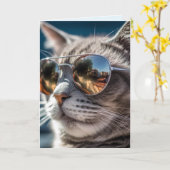 サングラスを着用した猫誕生日カードカード カード (黄色い花)