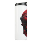 サングラスを着用した赤い刻印の金属3Dスカル タンブラー (回転左)