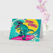 サングラスを着用し、ネオンピンクに乗るTレックス 箔グリーティングカード (蘭)