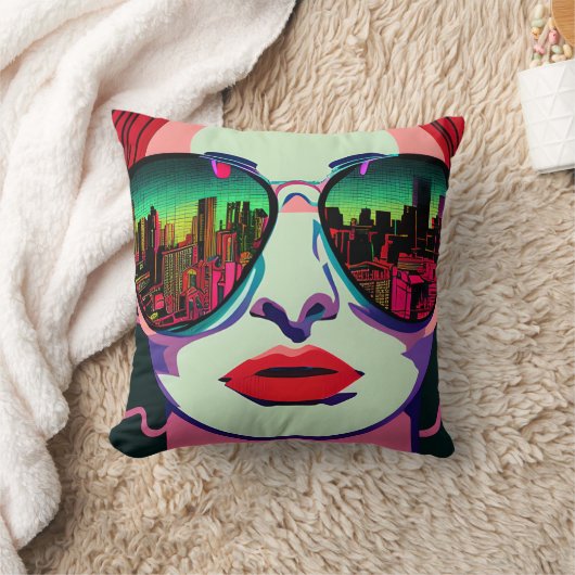 サングラスアートのシティーユニークレディカラフルー クッション (ブランケット)
