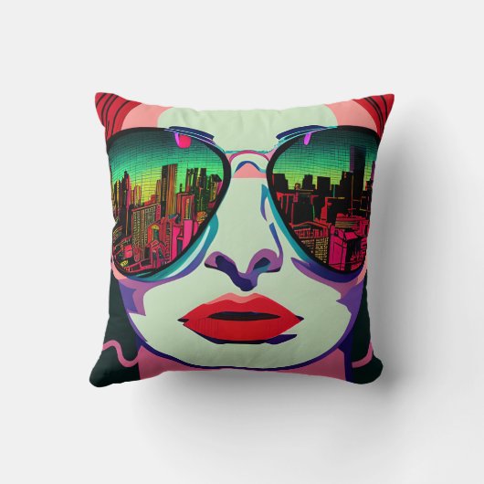 サングラスアートのシティーユニークレディカラフルー クッション (裏面)