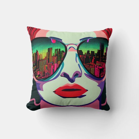 サングラスアートのシティーユニークレディカラフルー クッション (正面)