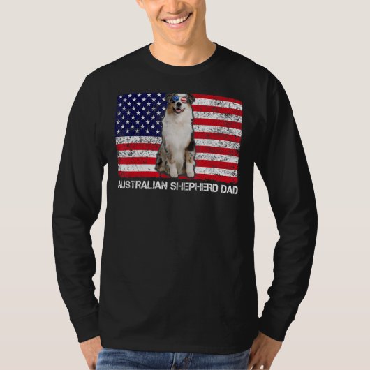 サングラスオーストラリア羊飼いパパ国旗アメリカU Tシャツ (正面)