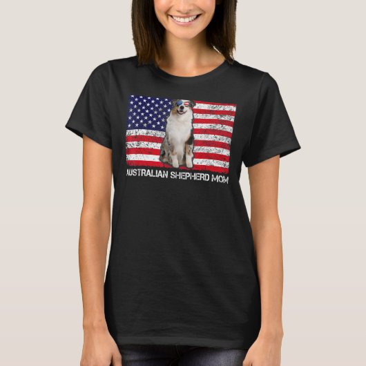 サングラスオーストラリア羊飼いママ国旗アメリカU Tシャツ (正面)