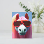 サングラスカッコいいポストカードにピンクの馬 ポストカード (スタンド正面)