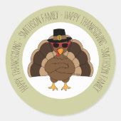 サングラスカッコいい付きトルコHappy Thanksgiving ラウンドシール (正面)