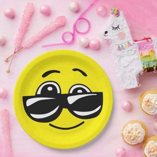 サングラスカッコいい顔おもしろい絵文字パーティー ペーパープレート (パーティー)