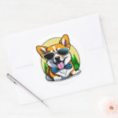 サングラスカラフルにコーギを入れたクラシックラウンドステッカー ラウンドシール (封筒)