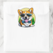 サングラスカラフルにコーギを入れたクラシックラウンドステッカー ラウンドシール (バッグ)