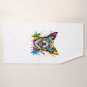 サングラスカラフルをかけている可愛い犬 バスタオル (バスタオル)