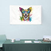 サングラスカラフルをかけている可愛い犬 横断幕 (トレードショー)