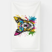 サングラスカラフルをかけている可愛い犬 横断幕 (縦)