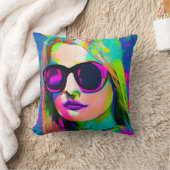サングラスカラフルアートの明るい女性 クッション (ブランケット)