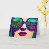 サングラスカラフルシティ・リフレクションのアートウーマン カード (黄色い花)