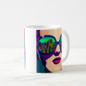 サングラスカラフルシティ・リフレクションのアートウーマン コーヒーマグカップ (正面右)