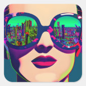 サングラスカラフルシティ・リフレクションのアートウーマン スクエアシール (正面)