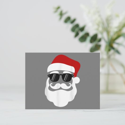 サングラスクリスマスおもしろいデザイン付きサンタクロース ポストカード (スタンド正面)