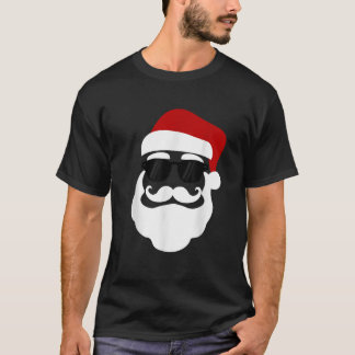 サングラスクリスマスおもしろいデザイン付きサンタクロース Tシャツ
